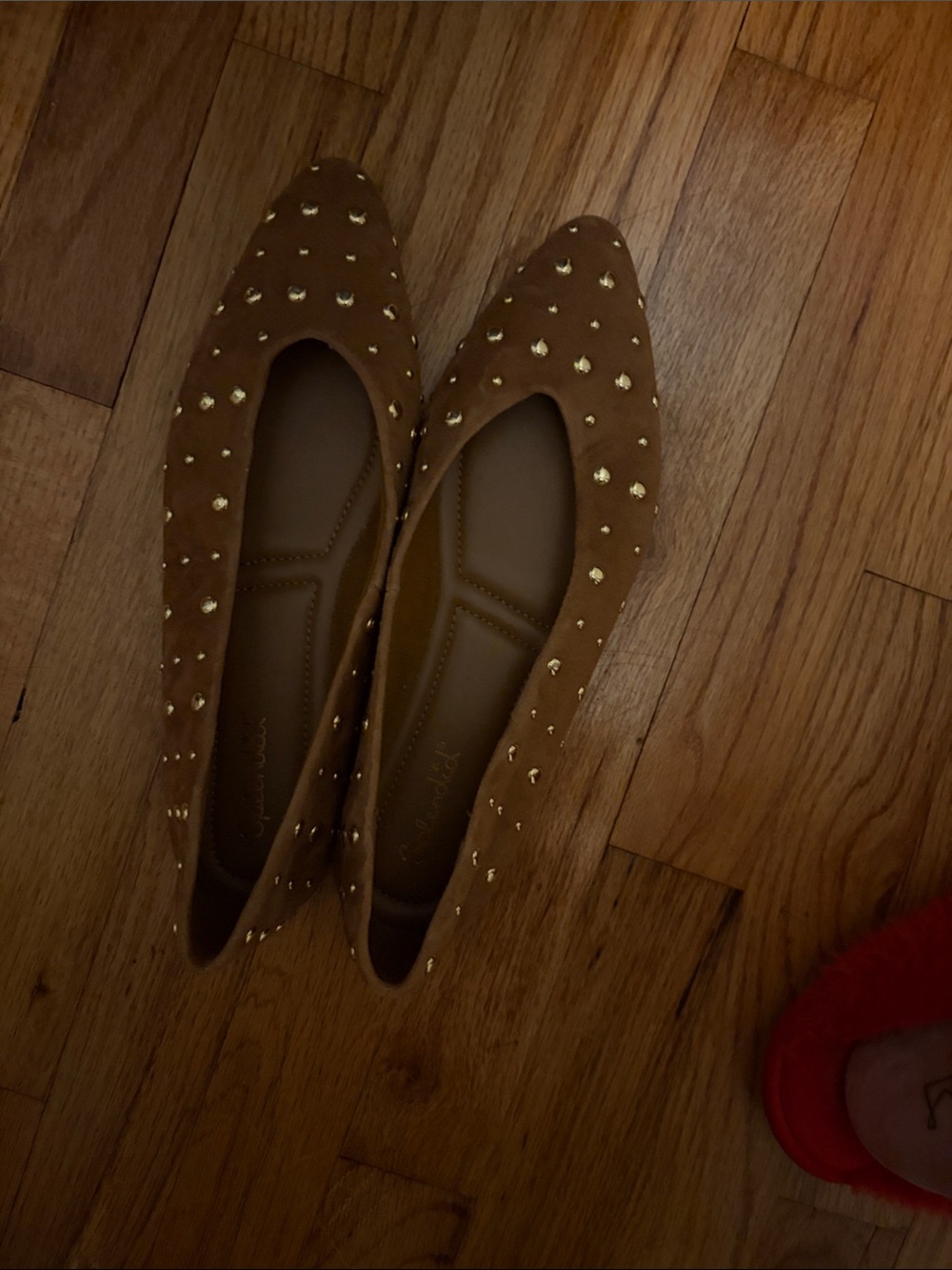 Splendid Tan Suede Pointed Toe Flats with Gold Studs